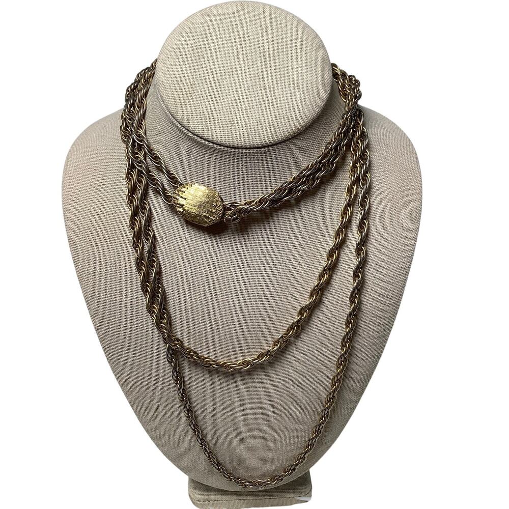 Monet Gold Tone Multi Strand Twisted Rope Chain Layered Necklace Vintage A5-26
